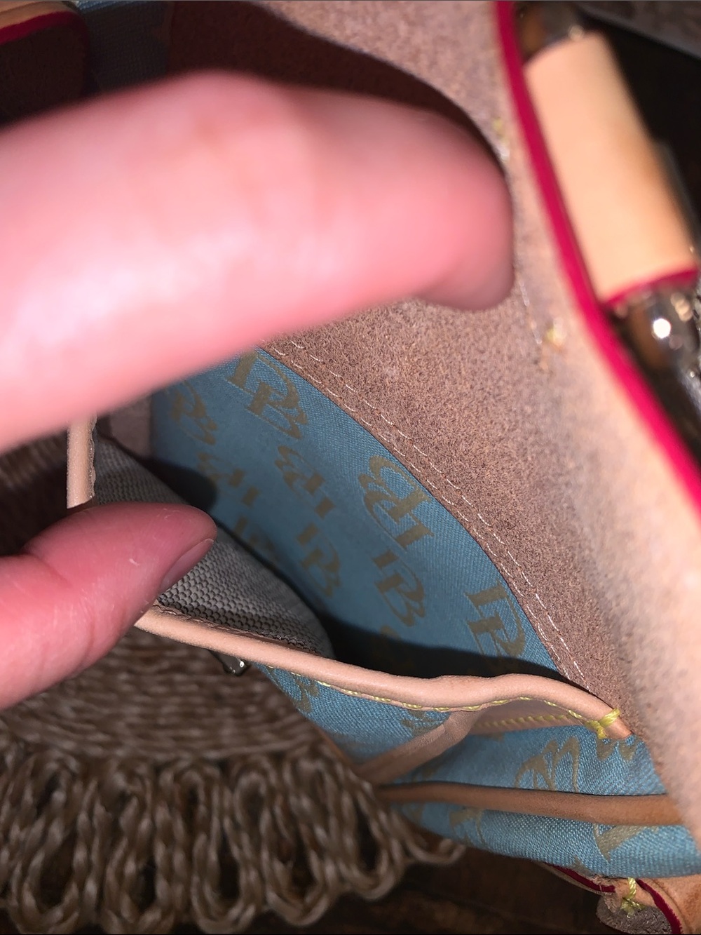 Dooney & Bourke Light Blue Logo Canvas Shoulder Bag with Tan Leather Trim - Picture 13 of 13